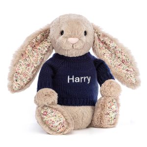 Blossom Bea Beige Bunny with Personalised Navy Jumper