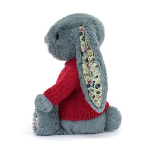 Blossom Dusky Blue Bunny with Personalised Red Jumper
